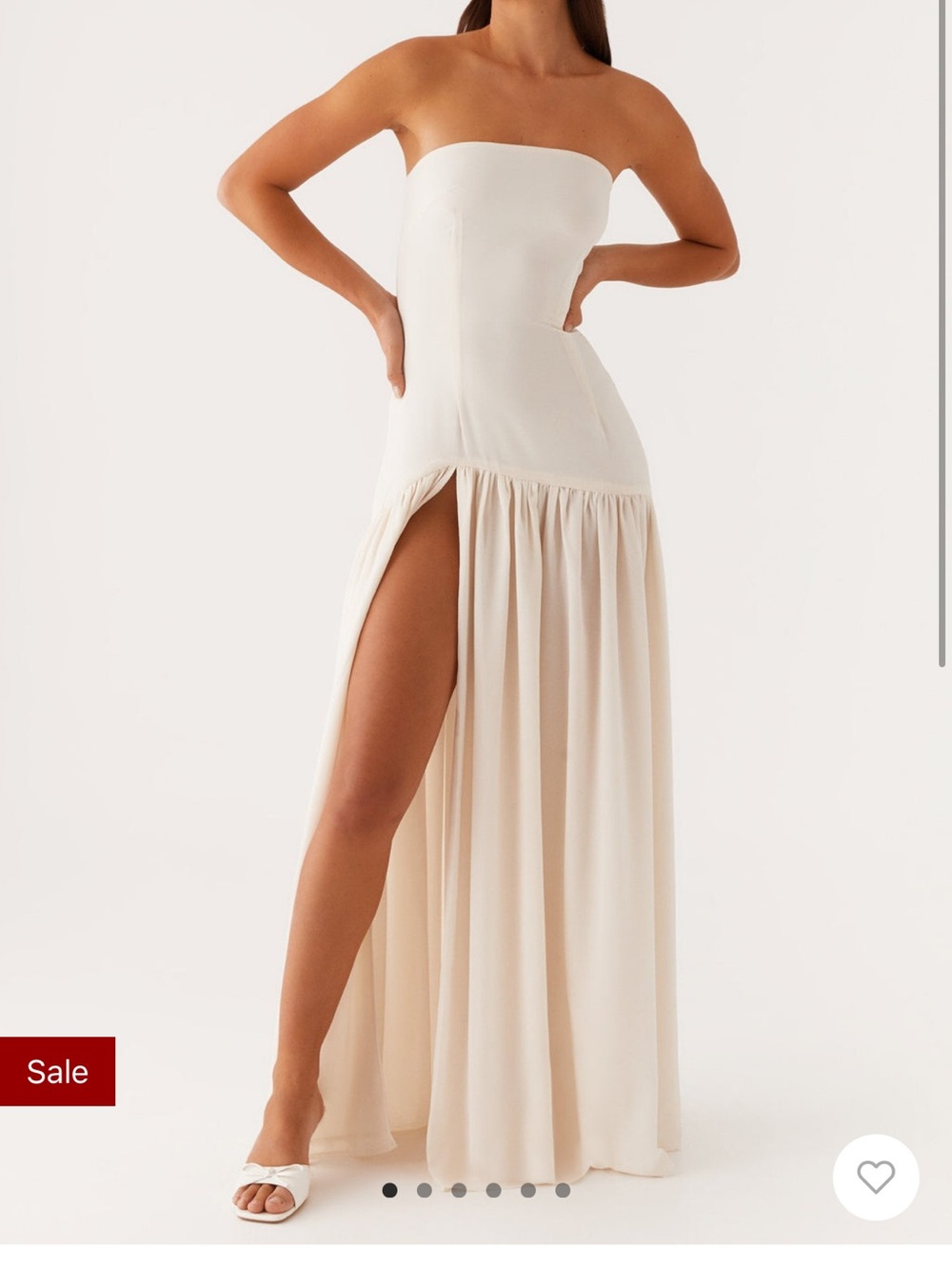Peppermayo Strapless Maxi Dress in Cream with High Side Slit